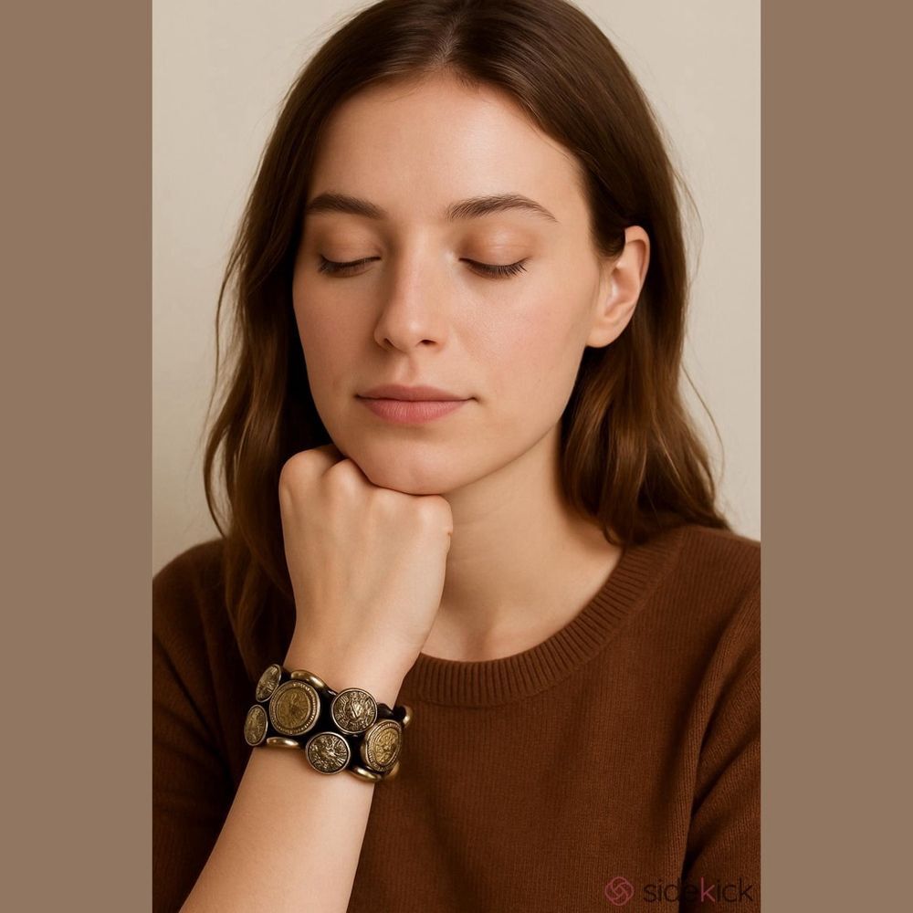 Women's Unbranded Black Gold Button Charm Bracelet One Size